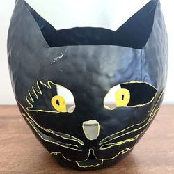Vintage Metal Black Cat Lantern Candle Holder Halloween Decor