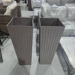 M-(Missing one inner pot)New Resin Tall Planters for Outdoor Plants Set of 2, Large Taper Outdoor Planter Pots with 4 Drainage Holes, Flower Pots Mode