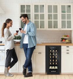 18 Bottle Wine Fridge, Freestanding Compressor Wine Cooler Refrigerator, Beverage Wine Chiller with Digital Temperature Control & Double-layer Glass D