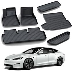 KIKIMO Tesla Model S Floor Mats 2021-2023,Tesla Model S Accessories,All Weather Floor Mat Front Rear Cargo Liner Mat,OEM Waterproof Anti-Slip Floor Ma
