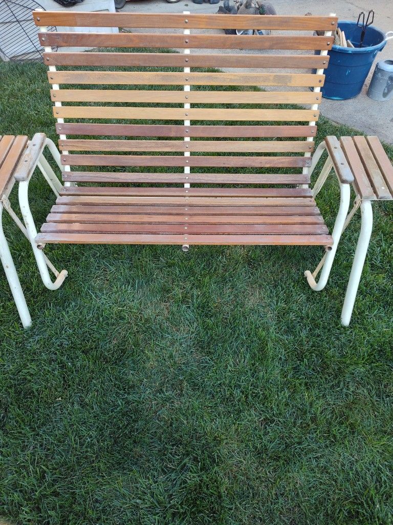 Wooden Glider Bench With Side Tables And High Back