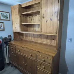 Two Piece  Solid Knotty Pine Wood Hutch