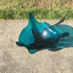 Vintage Blue Glass Intricate Design Dish