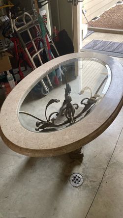 Oval Marble and Glass Coffee Table