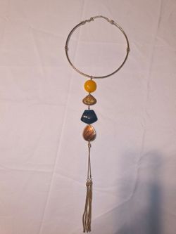 Gold Tone Collar Necklace with Tassel Pendant