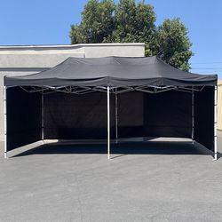 (NEW) $205 Heavy-Duty 10x20 ft Canopy w/ 4 Sidewalls, Outdoor Patio Pop Up Tent Gazebo with Carry Bag, Black 