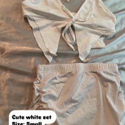 White Short Top With Skirt Set 
