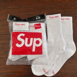 Authentic Supreme/Hanes Crew Socks White (4-pack)