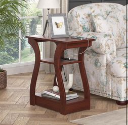 New End Tables Living Room, Cherry End Table with Charging Station Side Table Living Room, with USB