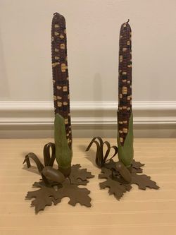 2 harvest candles and holders