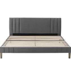 Mid-Century Modern Tufted King Bed Frame