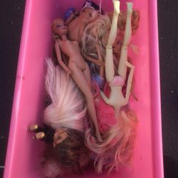Bin Of Various Barbies And Other Dolls