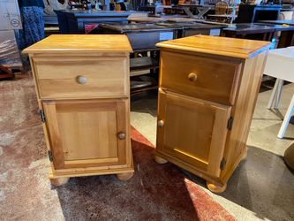 Pine Wood Bedside Cabinets (Set of 2)