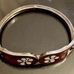 Vintage Alpaca Mexico 925 Silver hinged Enamel flower bracelet 12.6 Gram