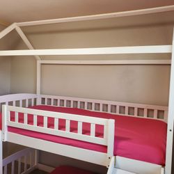 White Kids Playhouse Twin Bunk Beds With Ladder and Slide. MUST GO THIS WEEK, By Feb Fri, 20th.