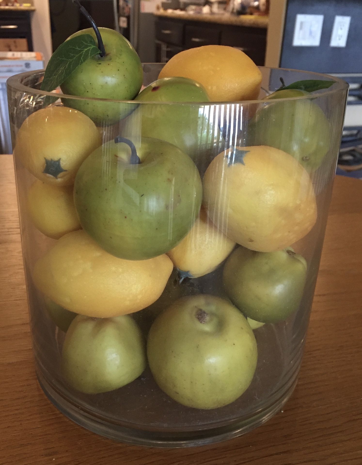 Kitchen/Home Decor - Lemons & Apples In Glass Decanter, Colorful & Lovely