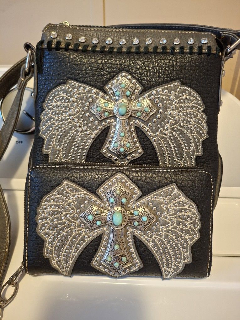 New Leather Montana West Shoulder Bag And Wallet
