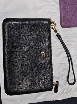 Black COACH Leather Zip Wristlet Wallet