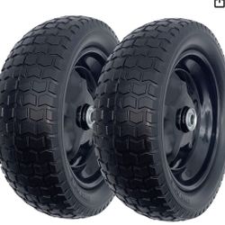 2-Pack Small 13x5.00-6 Flat Free Tire with Rim,2.25" Offset Hub with 5/8" Ball Bearing,Diameter 12.2",Width 3.6" w/Grease Fitting,300lbs Capacity,13x5