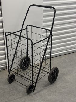 Whitmor Extra Large Utility Foldable Shopping Cart with Wheels, 100 Lb Capacity, Heavy Duty Grocery Cart with Steel Frame, Foam Handle, Rolling Collap