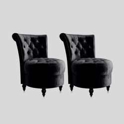 Belleze Malik Black Velvet Accent Chair Set