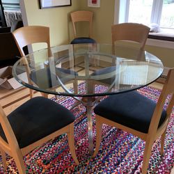 Ethan Allen Radius Round Glass Top Table & Room & Board Chairs