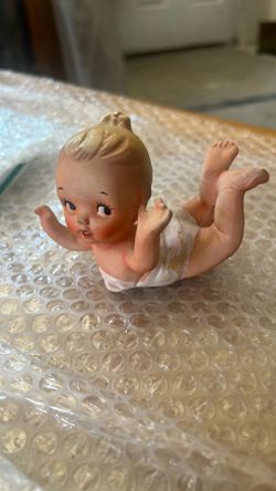 RARE Vintage Porcelain Bisque Piano Crawling Baby Figurine 