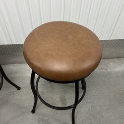 Pullman BAR  Stool Set of 2, Brown Leather, black steel - Benzara