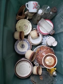 Antique vintage dishes cups mugs stoneware etc