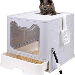 Foldable Cat Litter Box with Lid, Enclosed Cat Potty, Top Entry Anti-Splashing Cat Toilet, Easy to Clean Including Cat Litter Scoop and 2-1 Cleaning B