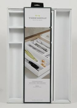 Threshold Bamboo Expandable Drawer Tray Organizer White Cutlery Flatware, NWT