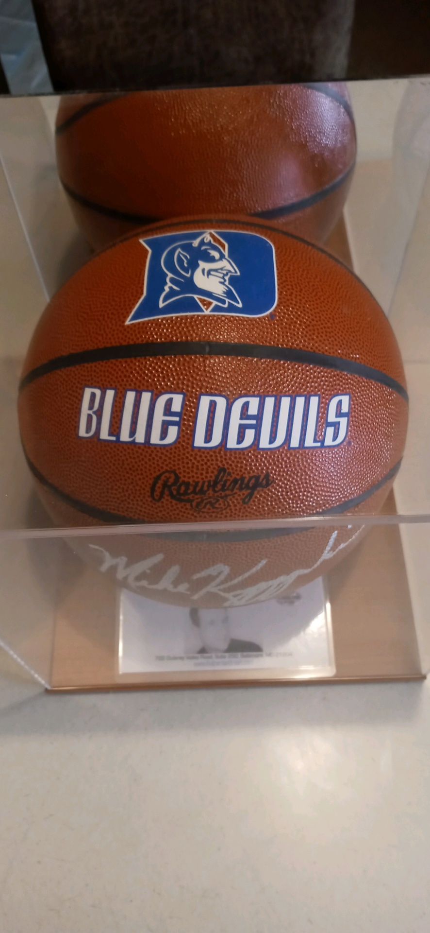 Coach K Signed Ball In Case