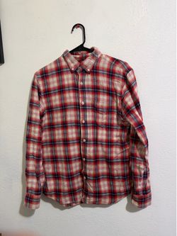 Vintage Men's Red Gold Plaid Flannel Shirt Size L