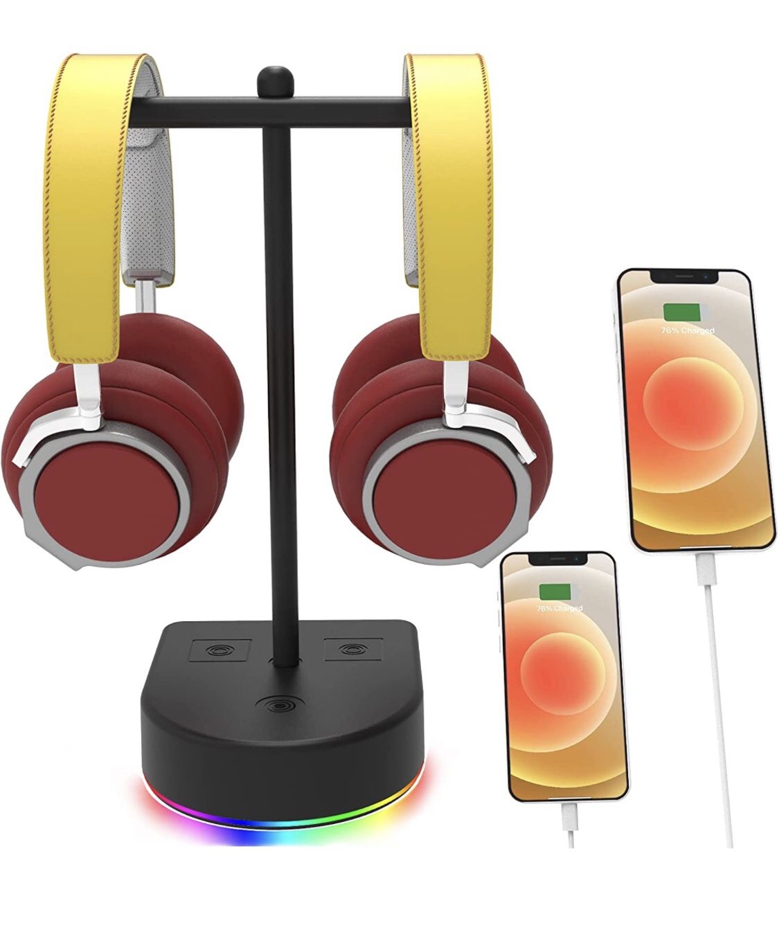 RGB dual Headphone Stand W/usb Charging Port