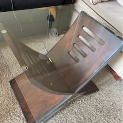 Glass Table with Wooden Base