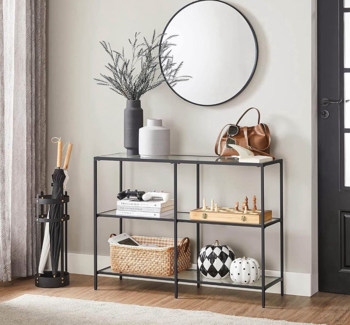 39.4 Inch Console Table with 3 Shelves, Sofa Tables, Modern Entryway Table, Metal Frame, Tempered Glass Shelf, Entryway Living Room Bedroo
