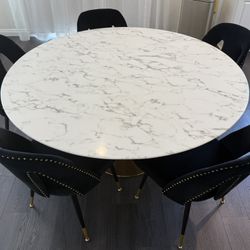 60 Inch White/gold Dining Table&5 Chairs. 