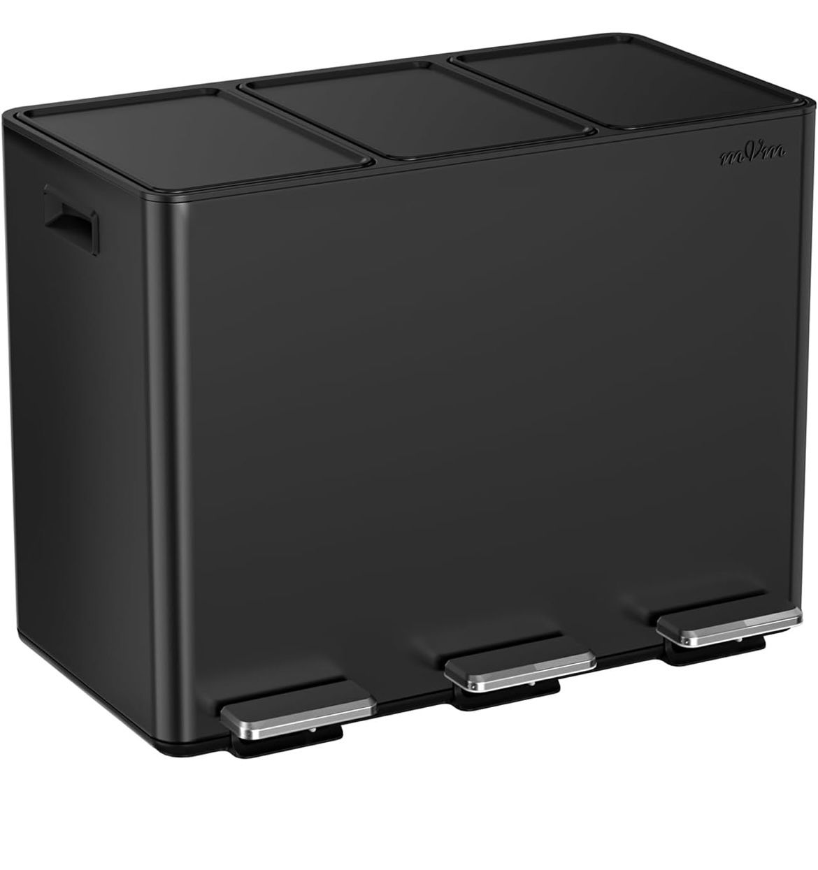 NEW - 12 Gal 3 Compartment Trash Can, Triple Step Trash Can with Lid, Modern Kitchen Office Garbage Can(Black)