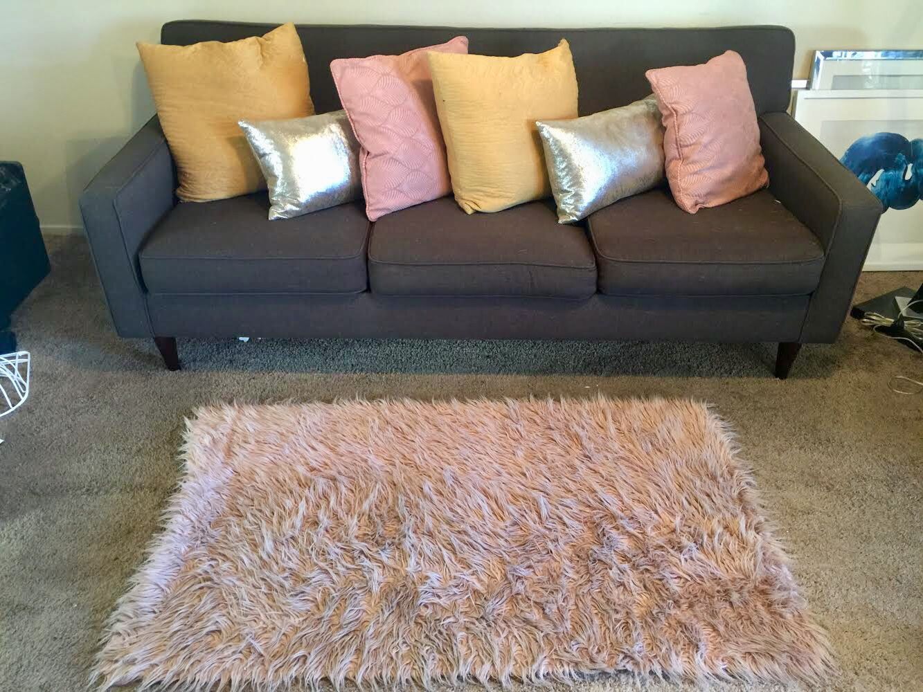 Modern couch with designer pillows(optional)... pink rug included(optional)