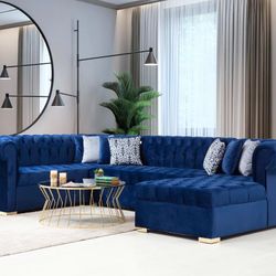 Luxen Velvet Blue RAF Chaise Sectional $2800 