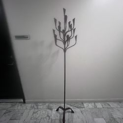 Vintage Brutalist Wrought Iron 16-Light Floor Candelabra 