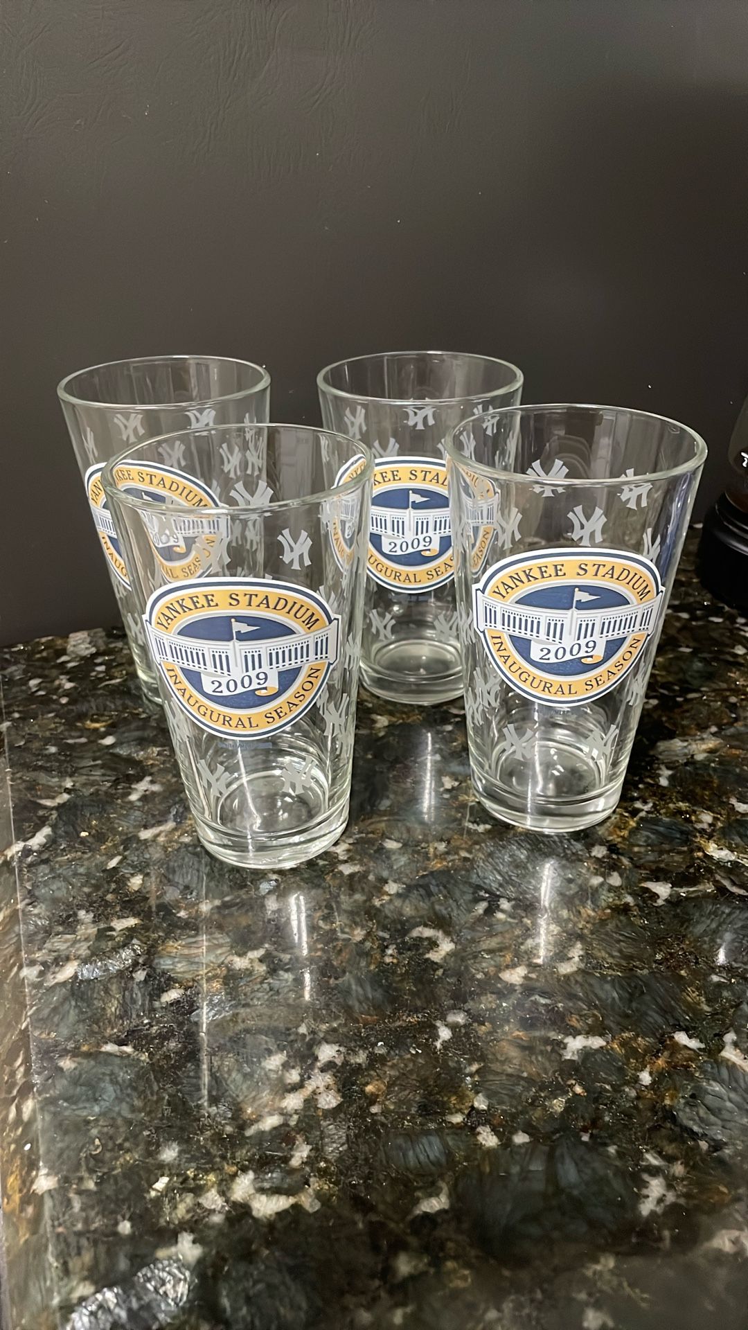 Collectible tall glass tumblers from the 2009 inaugural season at Yankee Stadium