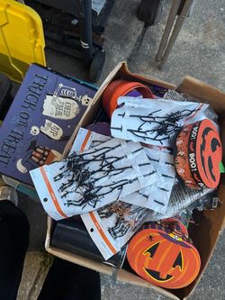 box full of halloween tinkets
