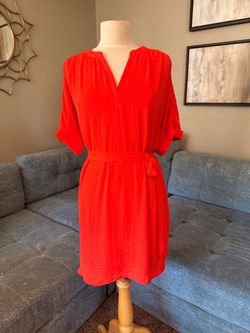 Bright Orange V-Neck Shift Dress