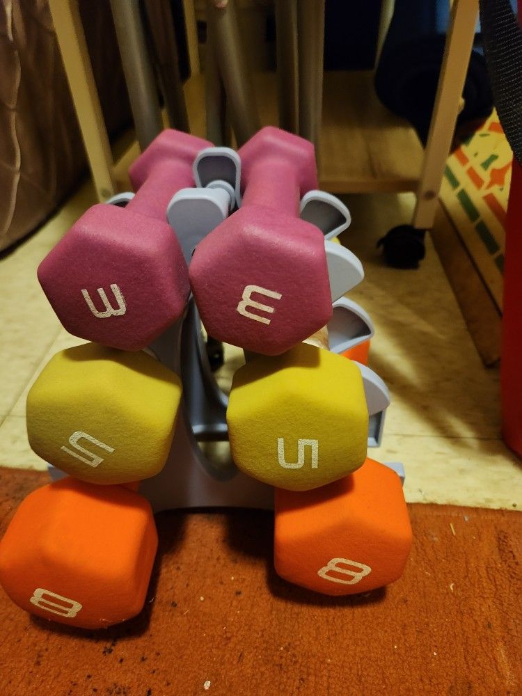 Exercise Set, Included Mat, Dumbbells, And Leg Machine! GREAT DEAL!