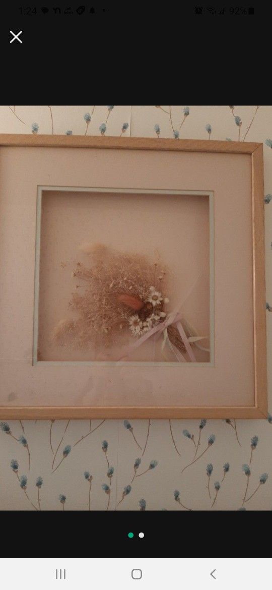 Beautiful Framed dried pink floral art work.