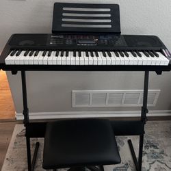 RockJam 61 Key Touch Keyboard Paino w/ Bench, Stand, Headphones, Foot Pedal & Note Stickers