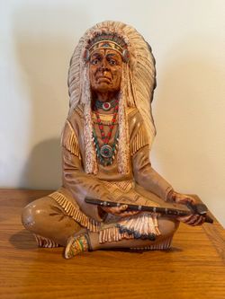 LARGE CHIEF FIGURINE WITH PEACE PIPE