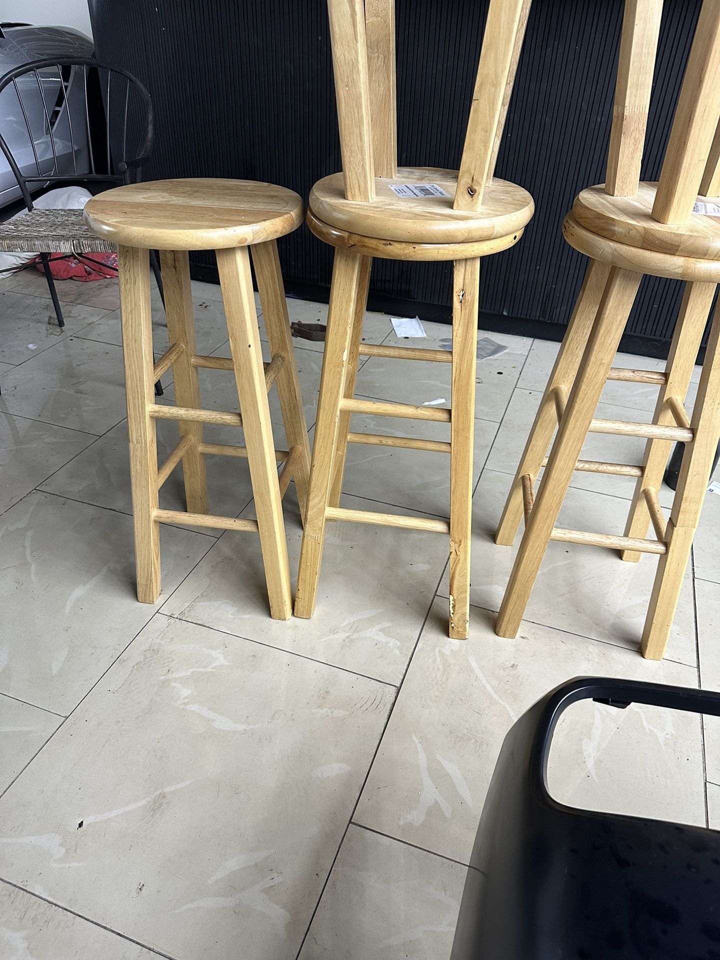 Wooden Bar Stools (6) Two Metal Stools