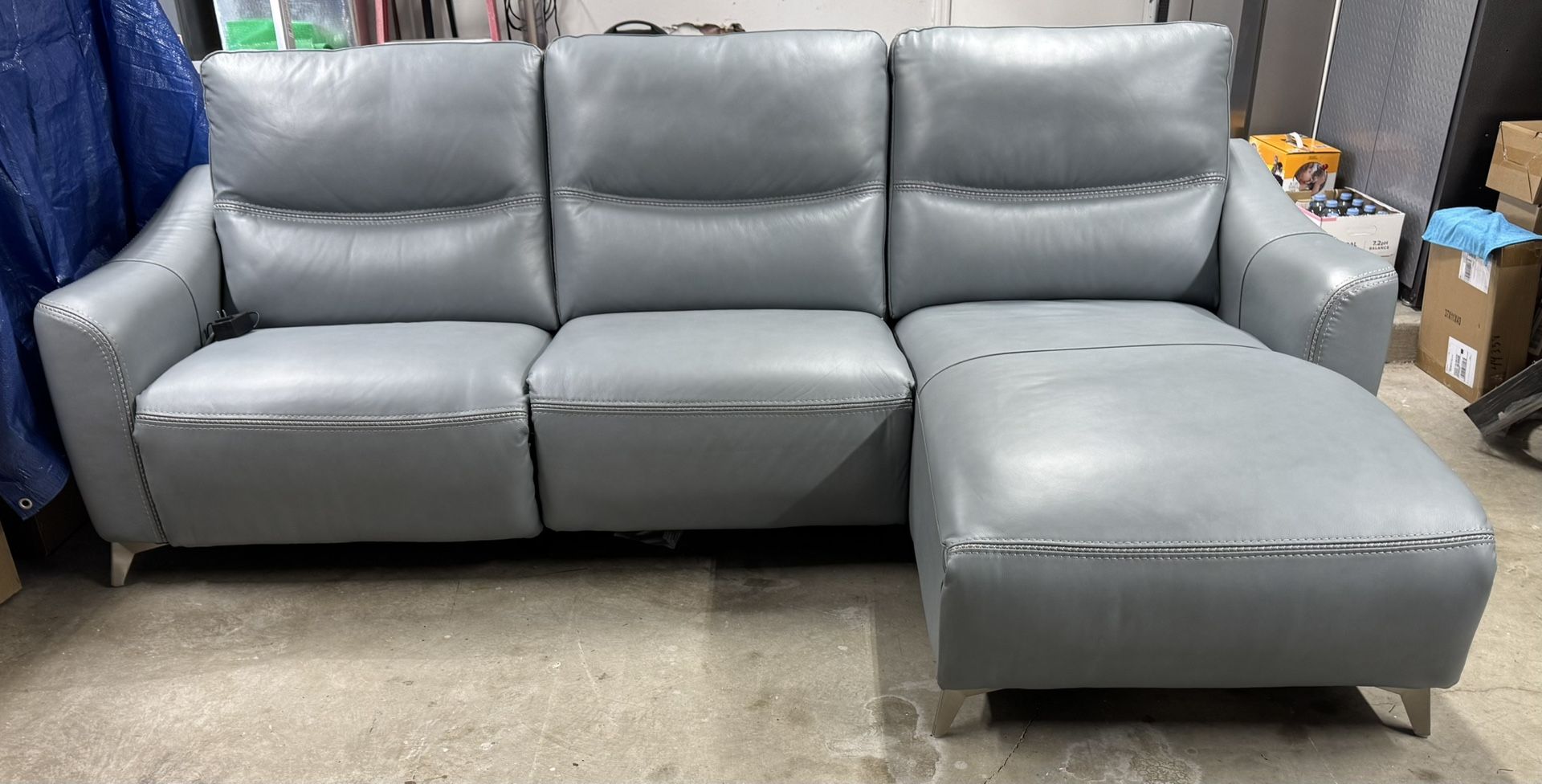 Hydra Blue 3 Piece Leather Sectional With Left Facing Chaise